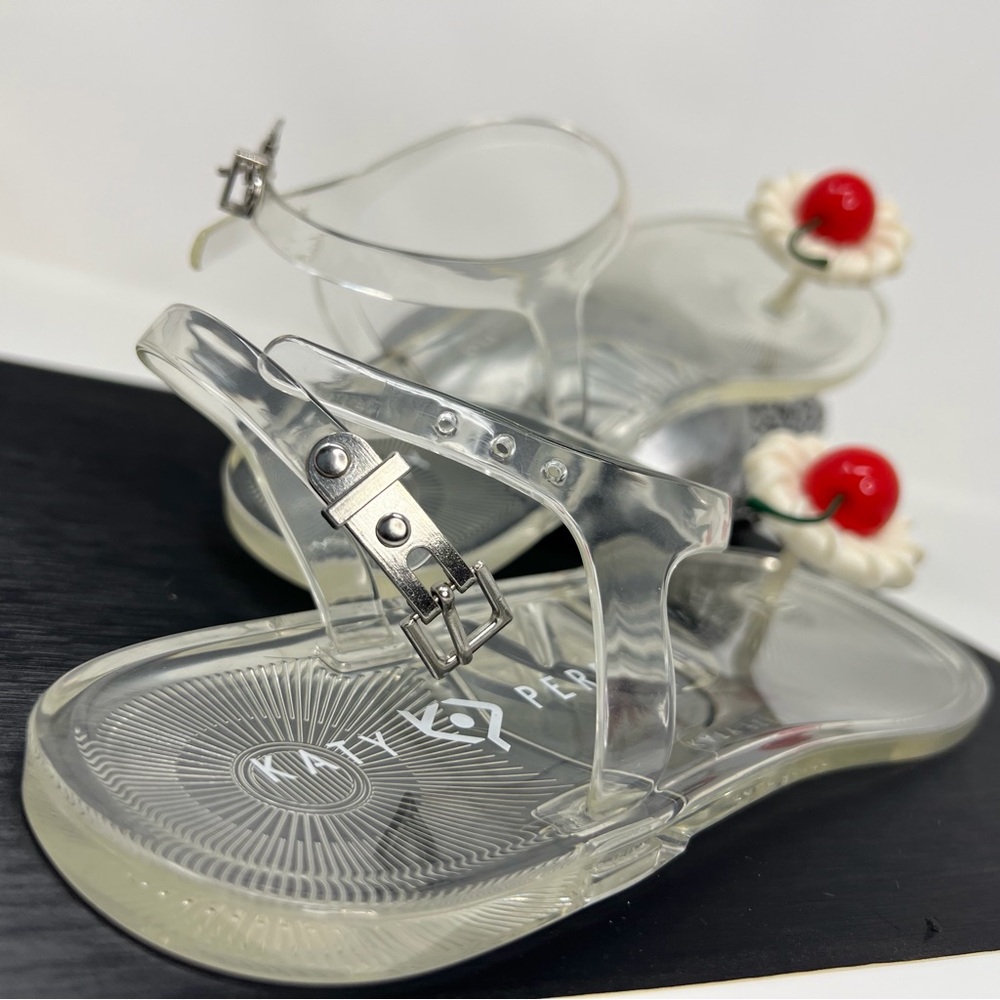 Katy Perry Collections Clear Jelly Sandals with Red Cherry and White Flower - Picture 10 of 16